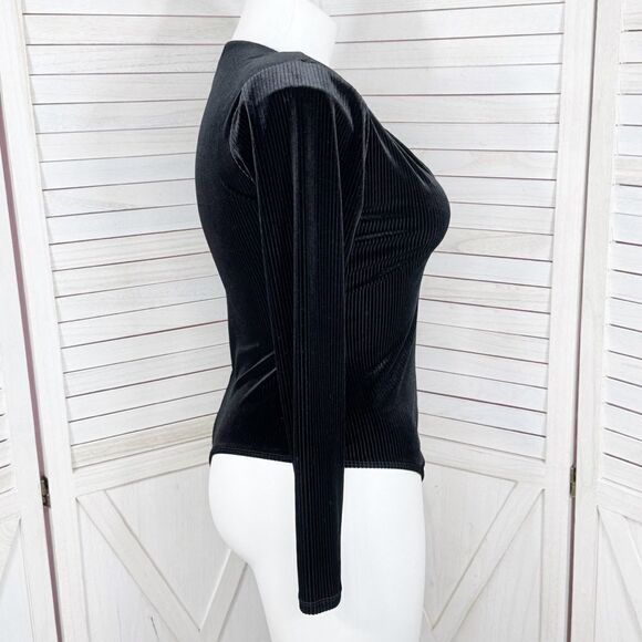 Good American All Day Ribbed Velvet Deep V Neck Bodysuit Black 4 XL - Picture 4 of 16